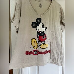 Disney Beige V-Neck Mickey Mouse Graphic Tee